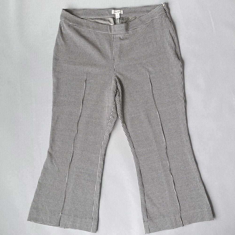 ON 34th Black & White Houndstooth Ponte Flare Cropped Pants Stretch Size 1X